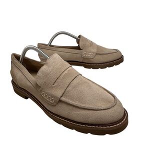 Anne Klein Women’s Beige Suede Lug Sole Penny Loafers Preppy Business Casual